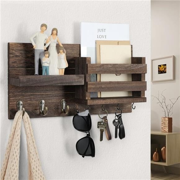 MailOrganizer for Wall Mount–Key Holder with Shelf Includes Letter Holder &Hooks - Picture 7 of 7